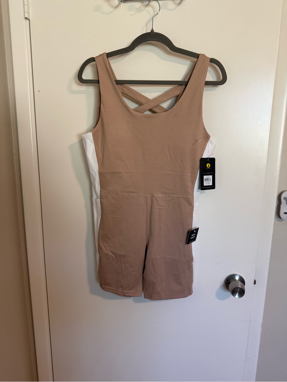 Body Glove Taupe and White Cross-Back Active Romper